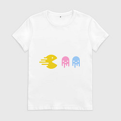 Футболка хлопковая женская Pac-Man: Fast Eat, цвет: белый