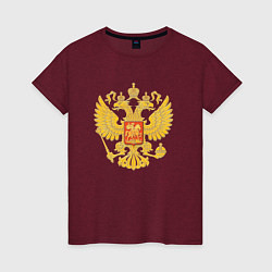 Футболка хлопковая женская Герб России: золото, цвет: меланж-бордовый