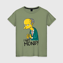 Футболка хлопковая женская Mr. Burns: I get money, цвет: авокадо