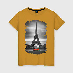Футболка хлопковая женская Эйфелева башня, цвет: горчичный