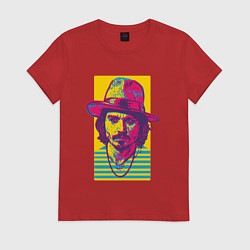 Футболка хлопковая женская Джонни Депп, цвет: красный
