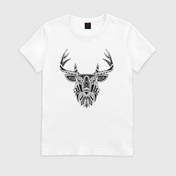 Футболка хлопковая женская Расписной олень, цвет: белый