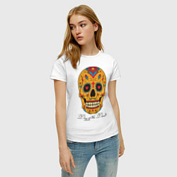Футболка хлопковая женская Мексиканский череп, цвет: белый — фото 2