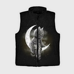 Женский жилет Кот на луне, цвет: 3D-черный