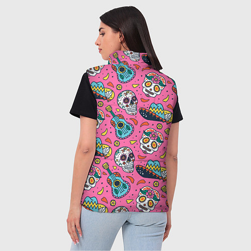 Женский жилет День Мёртвых узор из черепов / 3D-Светло-серый – фото 4