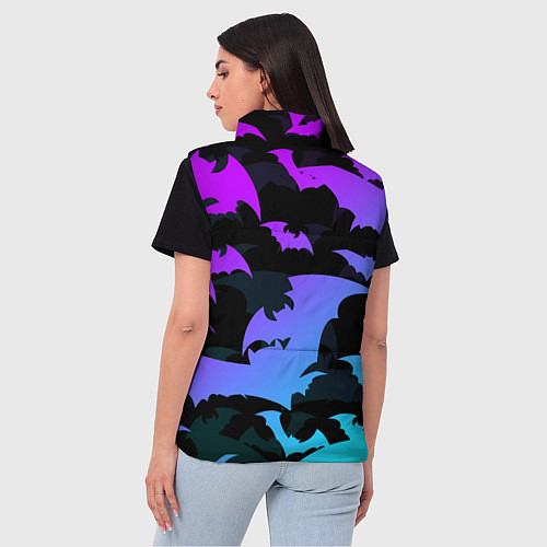 Женский жилет ЛЕТУЧИЕ МЫШИ ХЕЛЛОУИН НЕОН HALLOWEEN NEON / 3D-Светло-серый – фото 4