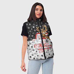 Женский жилет С Новым Годом дед мороз и олень, цвет: 3D-черный — фото 2