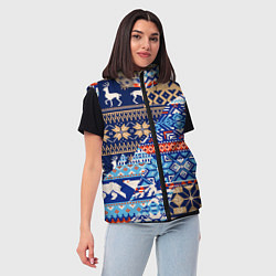 Женский жилет НОВОГОДНИЙ УЗОР ОЛЕНИ И МЕДВЕДИ НОВЫЙ ГОД 2022, цвет: 3D-черный — фото 2