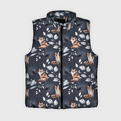 Женский жилет Зимние лисички Акварельный рисунок узор