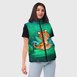 Женский жилет Тигр в большой кувшинке, цвет: 3D-красный — фото 2