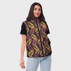 Женский жилет Тропические листья pink, цвет: 3D-черный — фото 2