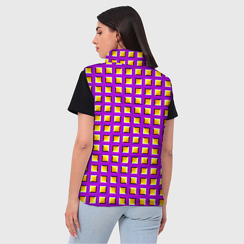 Женский жилет Фиолетовый Фон с Желтыми Квадратами Иллюзия Движен / 3D-Светло-серый – фото 4