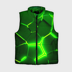 Женский жилет 3D ПЛИТЫ НЕОН NEON GREEN HEXAGON РАЗЛОМ, цвет: 3D-черный