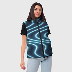 Женский жилет Неоновый свет Волны голубые на темном фоне, цвет: 3D-светло-серый — фото 2