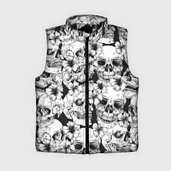 Женский жилет Чёрно белые черепа и маки, цвет: 3D-черный