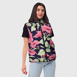 Женский жилет Цветы Розовые Гибискусы На Тёмно-Синем Фоне, цвет: 3D-красный — фото 2