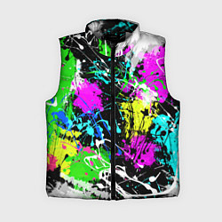 Женский жилет Разноцветные пятна краски на черном фоне, цвет: 3D-светло-серый