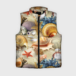 Женский жилет Морские раковины, кораллы, морские звёзды на песке