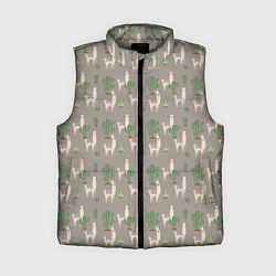 Женский жилет Три забавных ламы среди кактусов, цвет: 3D-светло-серый