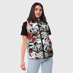 Женский жилет Красные цветы и птицы, цвет: 3D-черный — фото 2