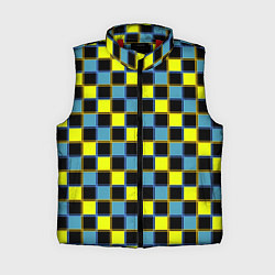 Женский жилет Желто-синий клетчатый яркий неоновый узор, цвет: 3D-красный