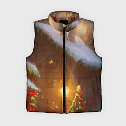 Женский жилет Cельский коттедж, засыпанный снегом, цвет: 3D-красный