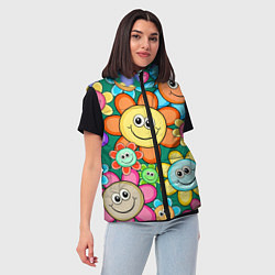 Женский жилет Ромашки - смайлы, цвет: 3D-черный — фото 2