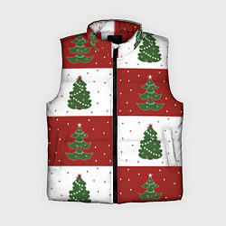 Женский жилет Красно-белые квадраты с новогодними елочками, цвет: 3D-красный