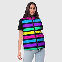 Женский жилет Неоновые полосы на черном фоне, цвет: 3D-светло-серый — фото 2