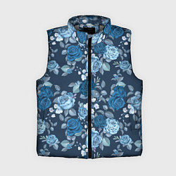 Женский жилет Голубые розы паттерн, цвет: 3D-светло-серый