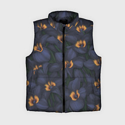 Женский жилет Темно-синие цветы, цвет: 3D-черный