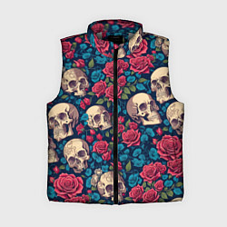 Женский жилет Черепа и красные розы, цвет: 3D-светло-серый