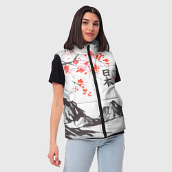 Женский жилет Цветущая сакура и солнце - Япония, цвет: 3D-красный — фото 2