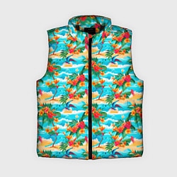 Женский жилет Гавайский стиль море и цветы, цвет: 3D-черный