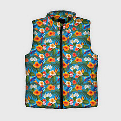 Женский жилет Яркие цветы на голубом фоне, цвет: 3D-черный