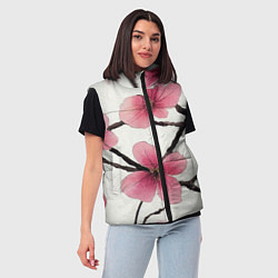 Женский жилет Цветы и ветви японской сакуры - текстура холста, цвет: 3D-красный — фото 2