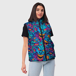 Женский жилет Неоновые монстры - graffiti art style pattern, цвет: 3D-черный — фото 2