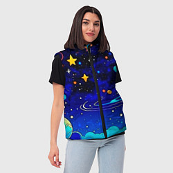 Женский жилет Мультяшный космос темно-синий, цвет: 3D-черный — фото 2