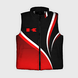 Женский жилет Кавасаки - красные волны, цвет: 3D-светло-серый