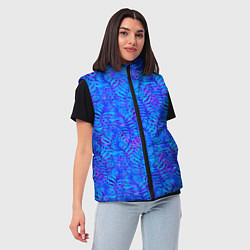 Женский жилет Синие неоновые листья, цвет: 3D-черный — фото 2