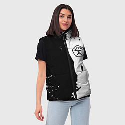 Женский жилет Ссср знак качества - краски брызг чёрно-белых, цвет: 3D-красный — фото 2