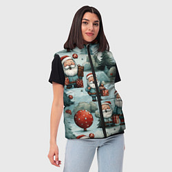 Женский жилет Рождественский узор с Санта Клаусами, цвет: 3D-светло-серый — фото 2
