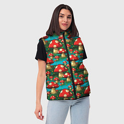 Женский жилет Мультяшный мухомор паттерн, цвет: 3D-черный — фото 2