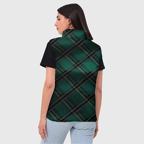 Женский жилет Тёмно-зелёная диагональная шотландская клетка / 3D-Светло-серый – фото 4