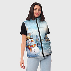 Женский жилет Новогодний городок и снеговики, цвет: 3D-светло-серый — фото 2