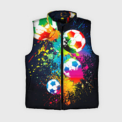 Женский жилет Разноцветные футбольные мячи, цвет: 3D-черный