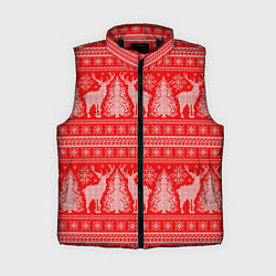 Женский жилет Новогодний узор с оленями и елками