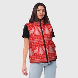 Женский жилет Новогодний узор с оленями и елками, цвет: 3D-черный — фото 2