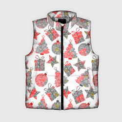 Женский жилет Праздничные узоры подарки, цвет: 3D-светло-серый