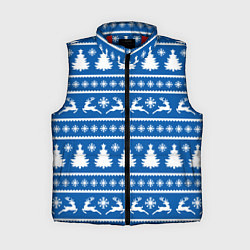 Женский жилет Синий свитер с новогодними оленями, цвет: 3D-красный